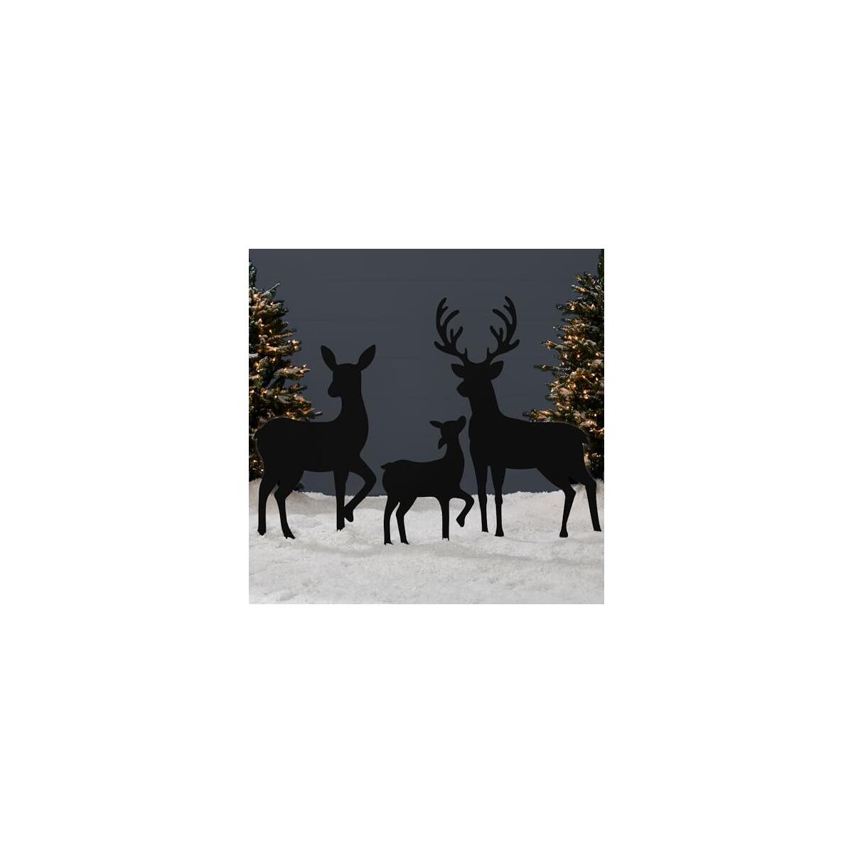 Best Choice Products 3-Piece 46in 2D Deer Family Silhouette Set, Outdoor PVC Christmas Yard Decoration w/Buck, Doe, Fawn, Weather Resistant - Black