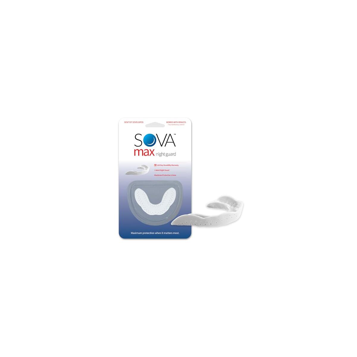 SOVA Max Night Guard - 2.4mm Thin - Custom-Molded Fit - Protects Against Nighttime Teeth Grinding & Clenching - Odor & Taste Free - Remoldable Up to 20 Times - Non Toxic
