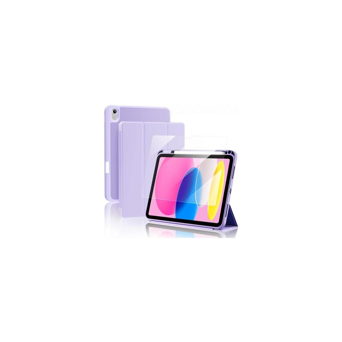 ProCase Smart Case+Screen Protector for iPad (A16) 11/10th Gen, Purple | Shockproof Stand Case with Pencil Holder, Auto Wake/Sleep, Fits 2025 iPad 11th Gen (A16-Chip) 11