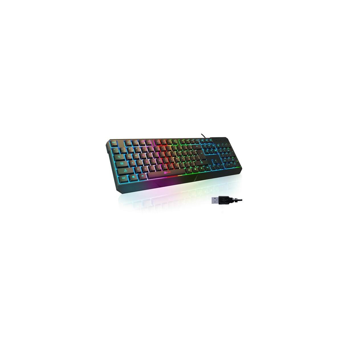 KLIM Chroma &ndash; USB RGB Gaming Keyboard, Wired PC Computer Keyboard, Membrane, Waterproof Durable, 2 ms Response, PS4/PS5 & Mac Compatible