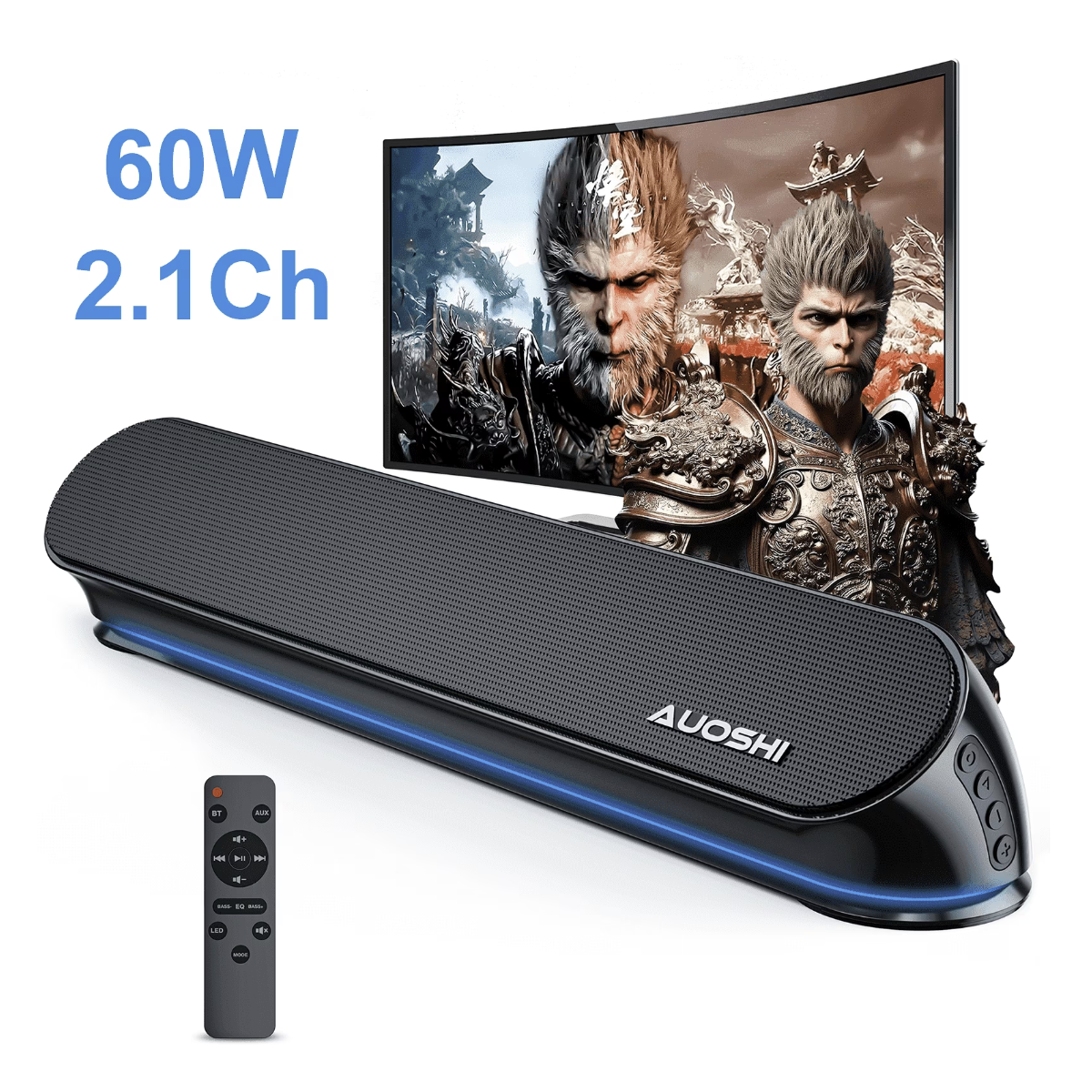 AUOSHI 2.1ch Sound Bar for TV, 60W Bluetooth 5.4 Soundbar with Subwoofer & Remote Control, 5 EQ Modes, HDMI ARC/Optical/AUX/USB, 16.5'' DSP Home Theater Speaker