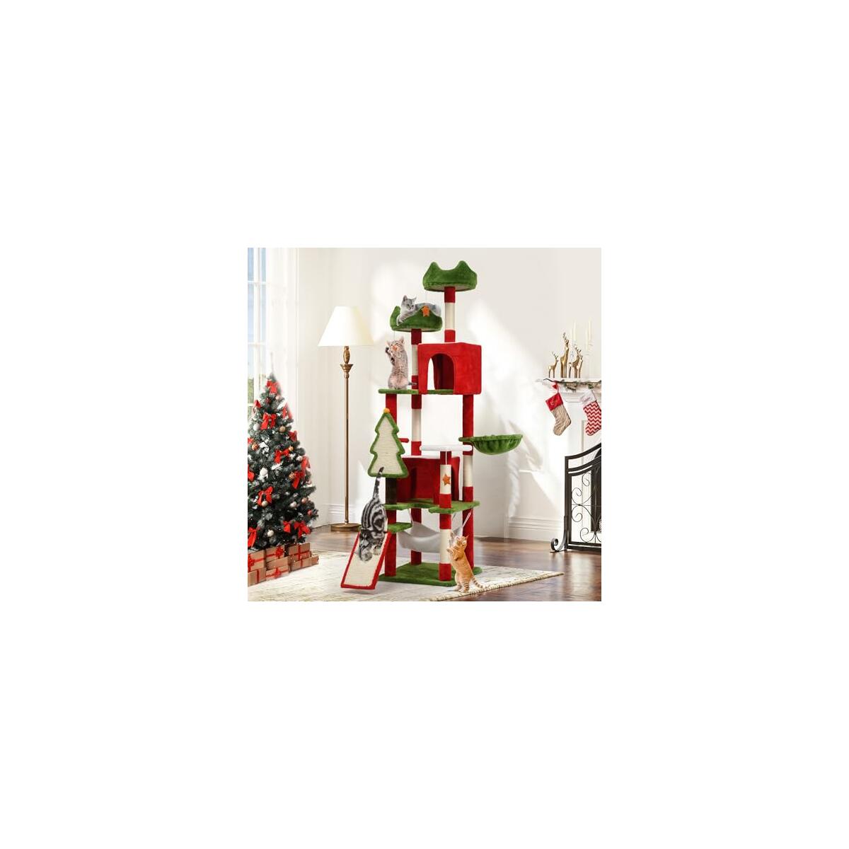 YITAHOME Christmas Cat Tree Tower for Indoor Cats, 75in Multi-Level Cat Climbing Tower with Cat Condos, Top Perches, Hammock, Sisal Scratching Posts and Board, Kittens Play Activity Center