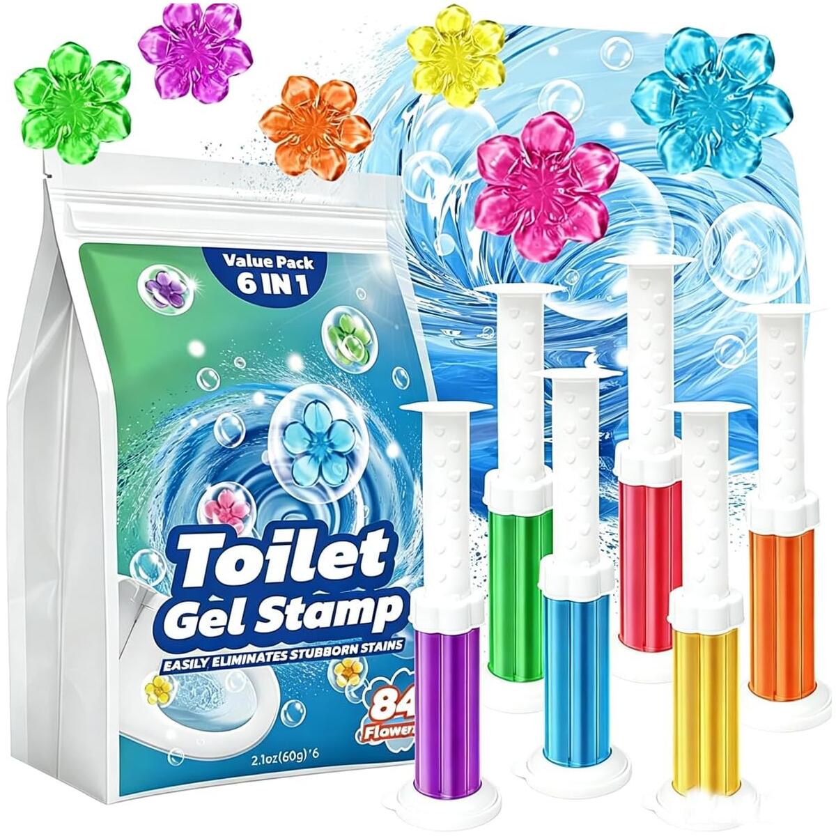 84 Flowers Toilet Cleaner Gel Stamps- (6 in 1) Air Freshener, Effective Deodorizer, Long Lasting Fragrance for Bathroom, Toilet Bowl