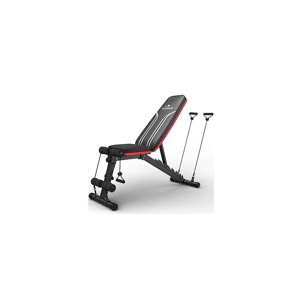 FLYBIRD Foldable Weight Bench with Resistance Bands, 8 Backrests Fast Adjustable FID for Home Gym Full Body Workout, Easy to Storage for Small Apartment