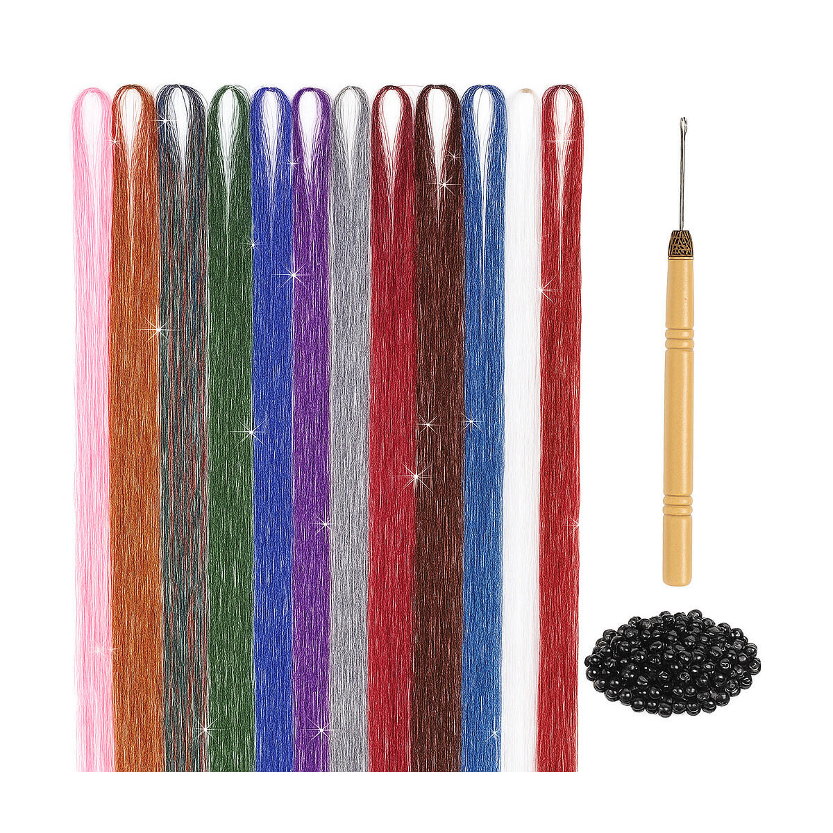 Herbiar Hair Tinsel Kit 12 Colors 47inch 2400 Strands Silver Extensions Women Girls Heat Resistant