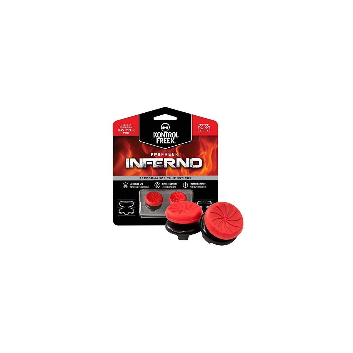 KontrolFreek FPS Freek Inferno for Nintendo Switch Pro Controller | Performance Thumbsticks | 2 High-Rise Concave | Red