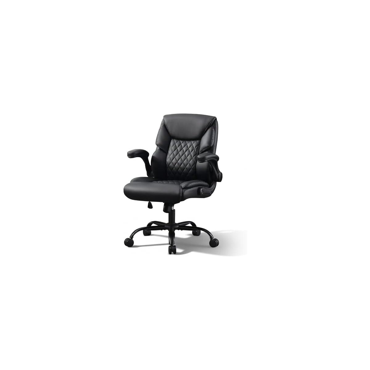 Executive Office Chair PU Leather Office Chair with Wheels, 360&deg;Swivel Rolling Chair with Padded Arms, Ergonomic Computer Chair with Lumbar Support for Short People Use| Black