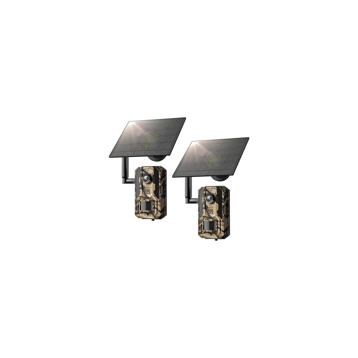 Trail Camera 2Packs, 4G LTE Cellular Trail Cameras Built-in SIM Cards with 2K HD Live Feed Game Camera 0.2S Speed Motion Activated Solar Powered IP66 Waterproof Trail Cam with Night Vision