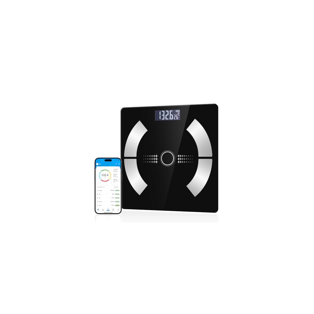 Body Fat Scale, Smart Weight Scale, Digital Bathroom Scale with Bluetooth functionality, Capable of Analyzing Body Fat, Muscle Mass, Water Content, and Bone Mass.