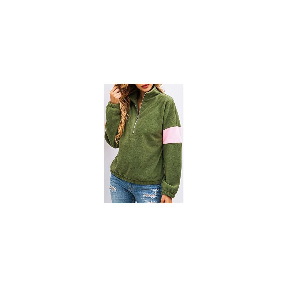 Womens Long Sleeve Half Zipper Pullover Sweatshirt Crossing Windproof Fleece Coupon - RebateKey