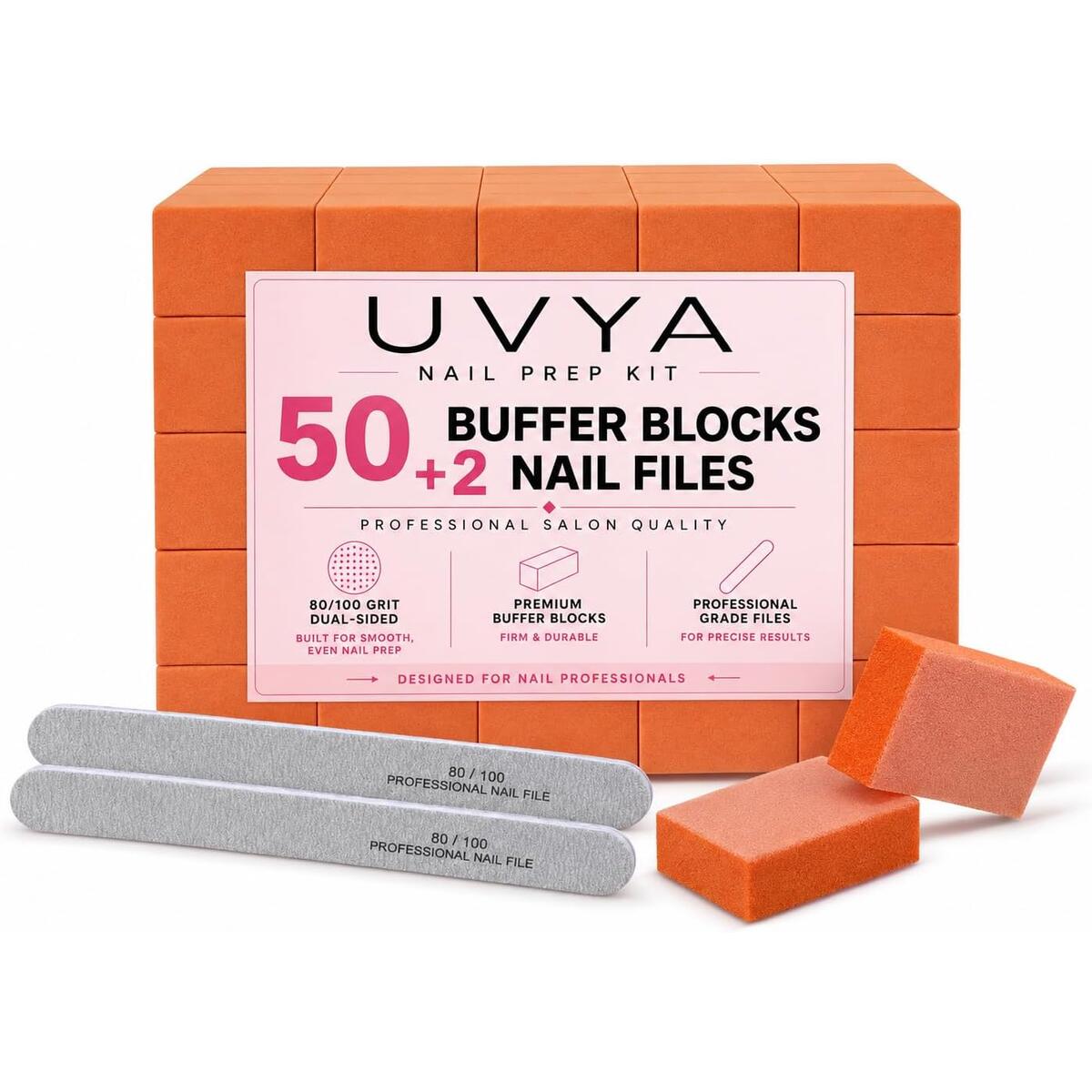 Nail Files and Buffers &ndash; 80/100 Grit Nail Prep Kit for Acrylic & Gel Nails(50)