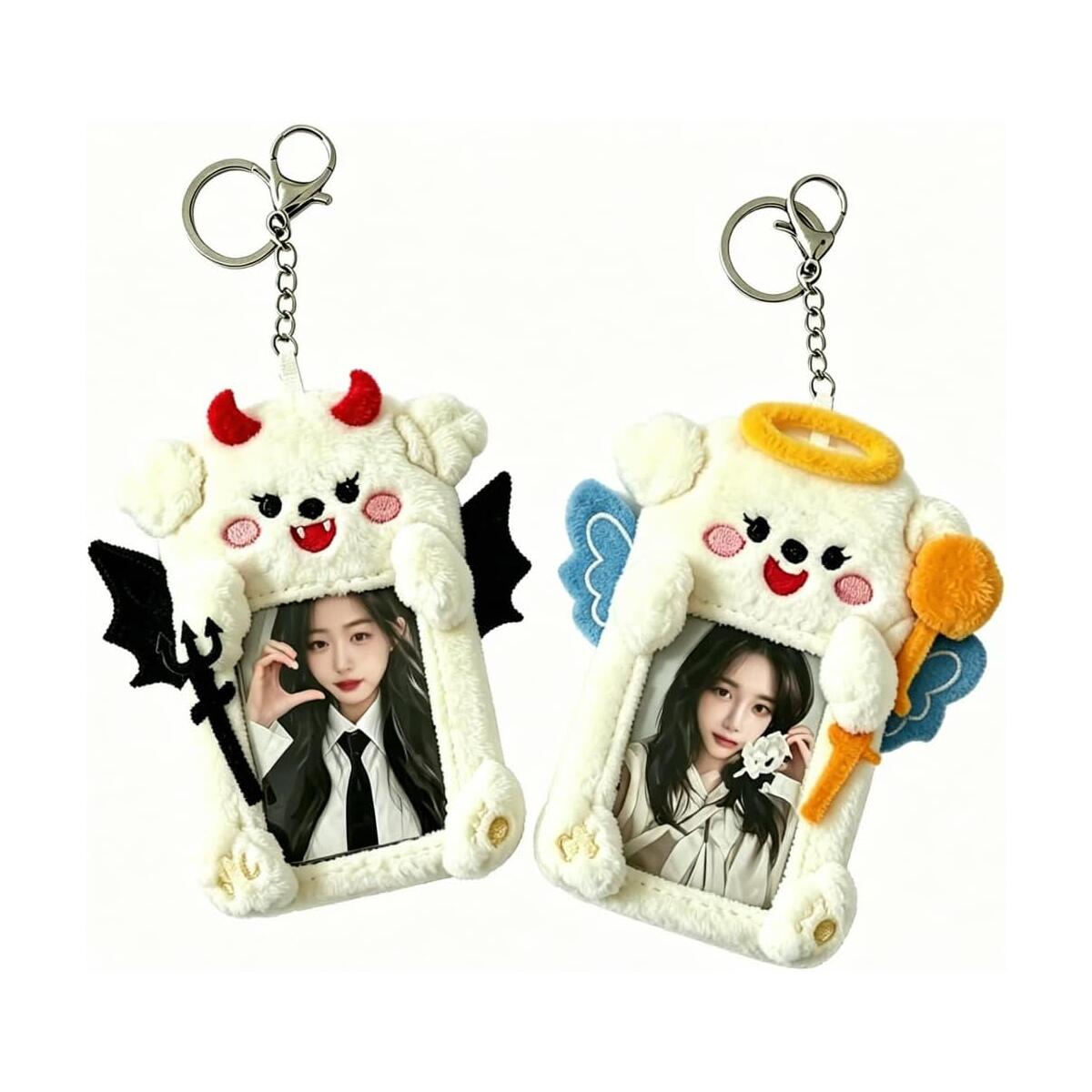 2 Pack 3 Inch Kpop Photocard Holder, Clear Scratch Resistant PVC Window, Soft Plush Animal Shape