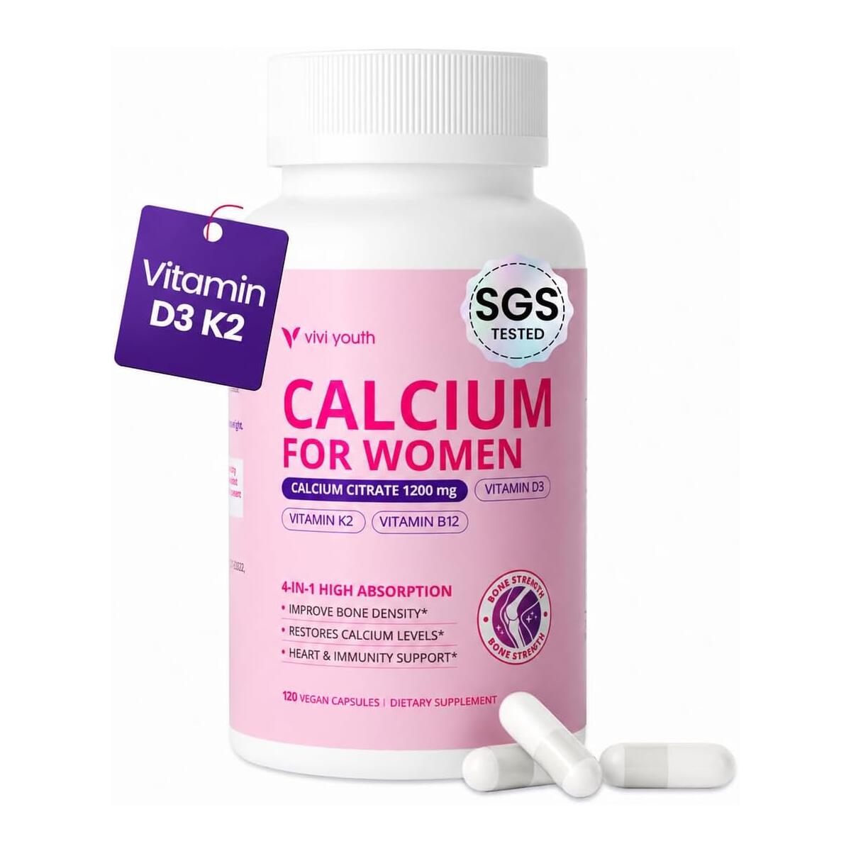 Calcium Supplements for Women - Calcium Citrate 1200 mg with D3