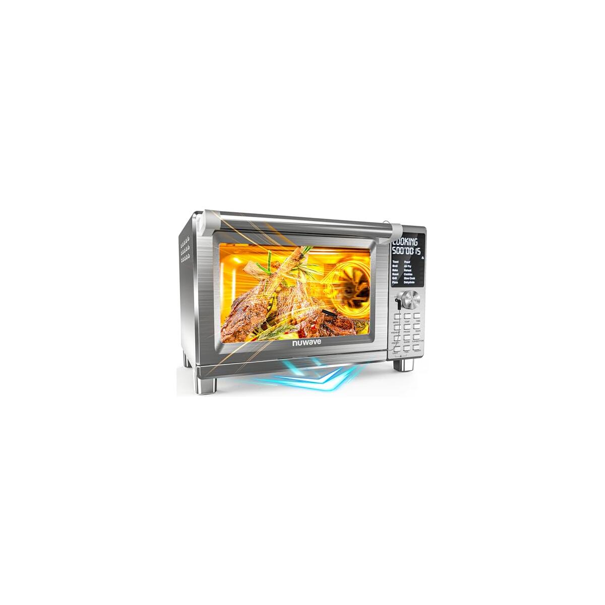 Nuwave Bravo XL Pro Air Fryer Toaster Oven with Grill Combo, 2025 New Ultra-Fast Convection System, 35% Crispier, 2X More Even, 142 Presets, 50-500F, Smarter Probe, PFAS Free, 30QT, Stainless Steel