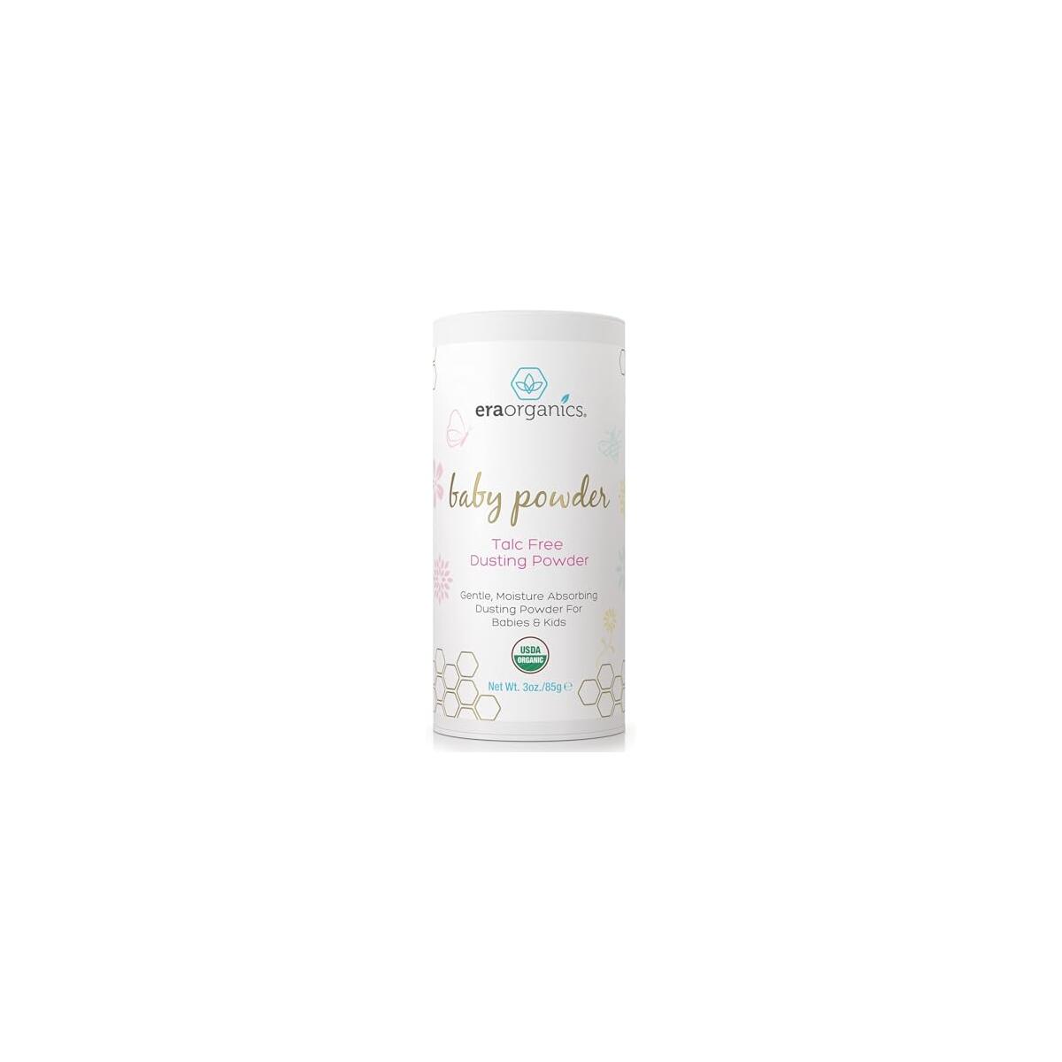 Era Organics Talc-Free Organic Baby Powder - USDA Organic Dusting Powder with Arrowroot, Calendula and Cornstarch for Newborns, Babies or Toddlers - Soothing, Fragrance Free, Made in USA (3oz/85g)
