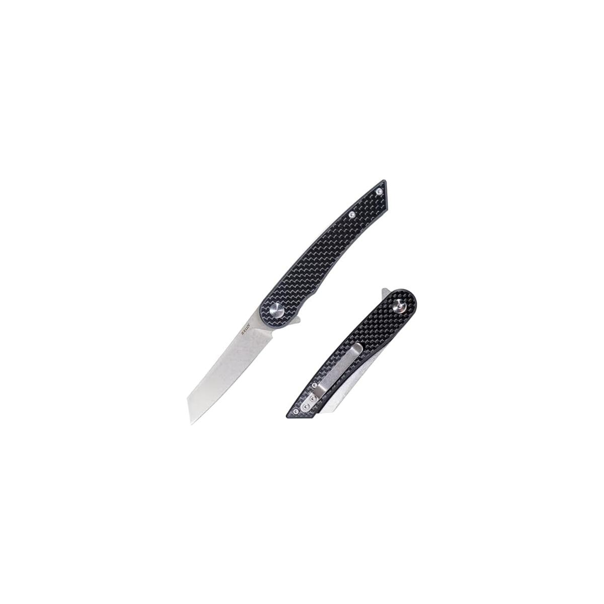 Folding Pocket Knife, 2.79&rdquo; 14C28N Steel Blade Carbon Fibre Handle Flipper Liner Lock Small Praxis EDC Folding Knife, Sharp Camping Outdoor Survival Knives for Men Women (Black)