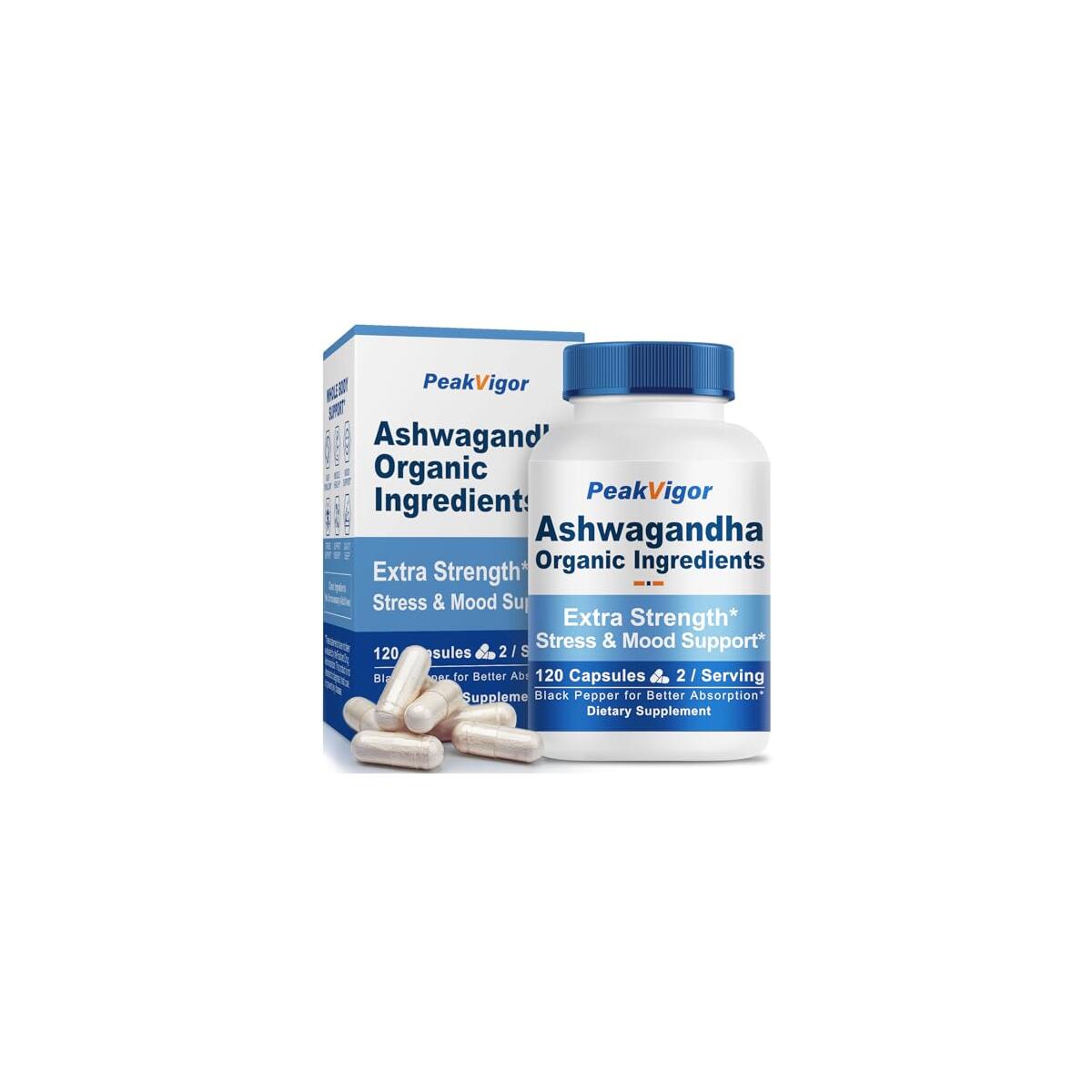 7000mg Organic Ashwagandha Capsules, Ashwaganda Powder Supplements with Black Pepper, Stress Support Ashwagandha for Women & Men, Vegan & Non-GMO & Gluten-Free, 120 Counts