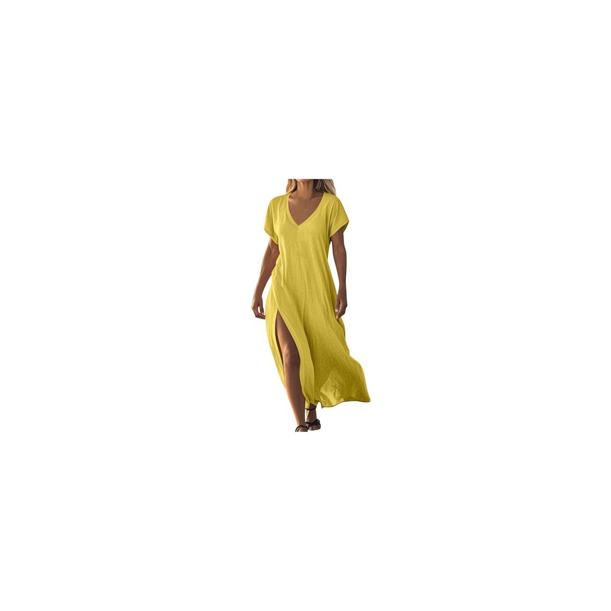 Linen Dresses For Women 2025 V Neck Short Sleeve Deals - RebateKey
