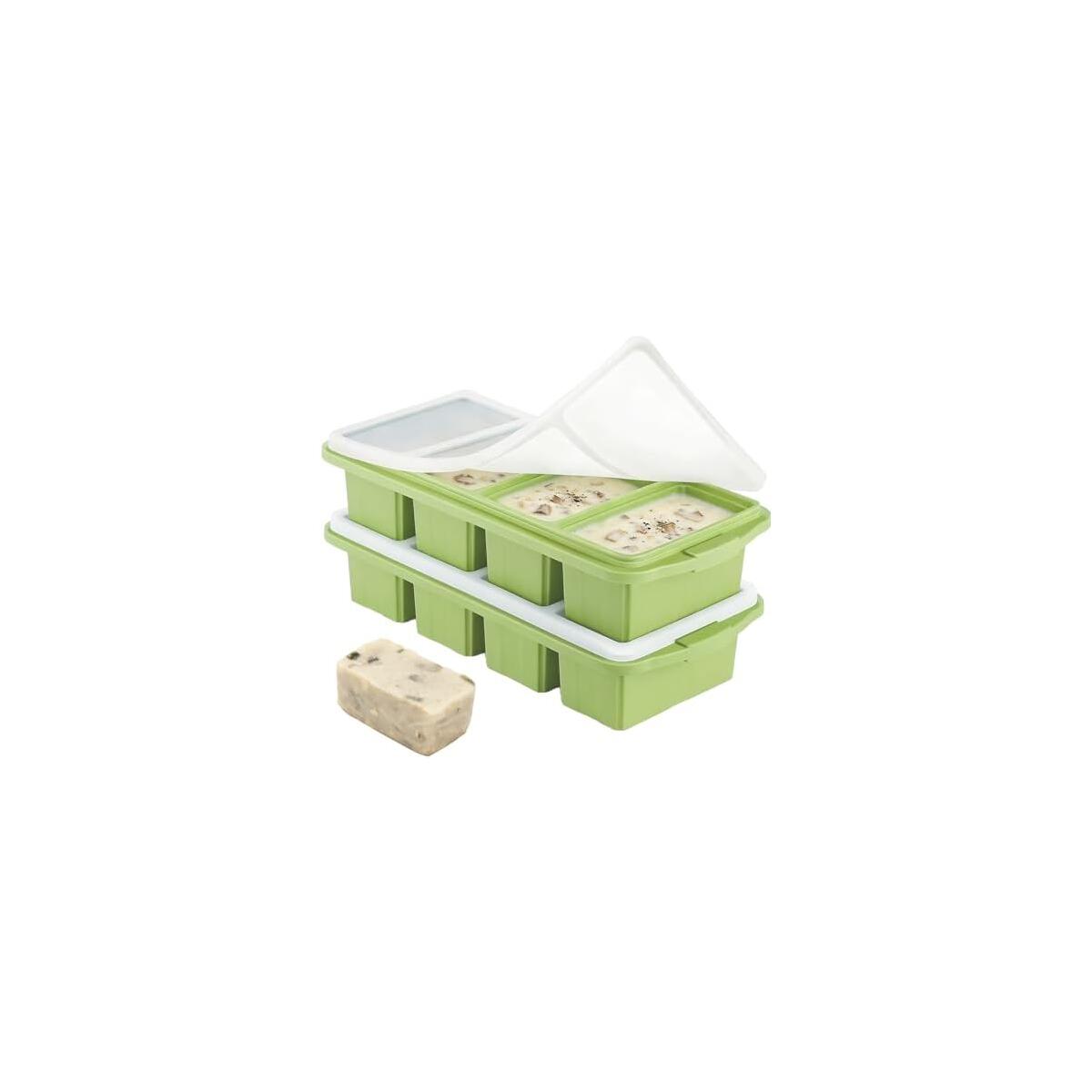 2 Pack Soup Cube Silicone Freezer Tray, 1000ML Soup Freezer Containers, 4-Compartment, Silicone Freezer Moulds with Lid, for Broth, Sauce, Meal Prep, Green