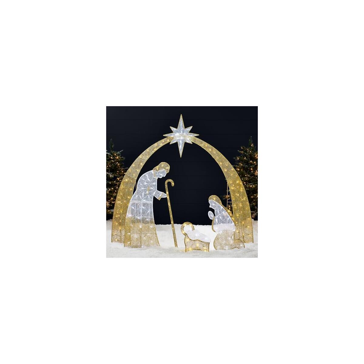 Best Choice Products 4.5ft Lighted 2D Outdoor Nativity Scene, Christmas Arch Holy Family Yard Decoration w/ 115 LED Lights, Stakes, Zip Ties