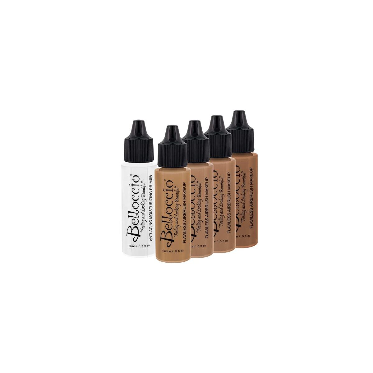 Belloccio Tan Color Shade Foundation Set - Professional Cosmetic Airbrush Makeup in 1/2 oz Bottles