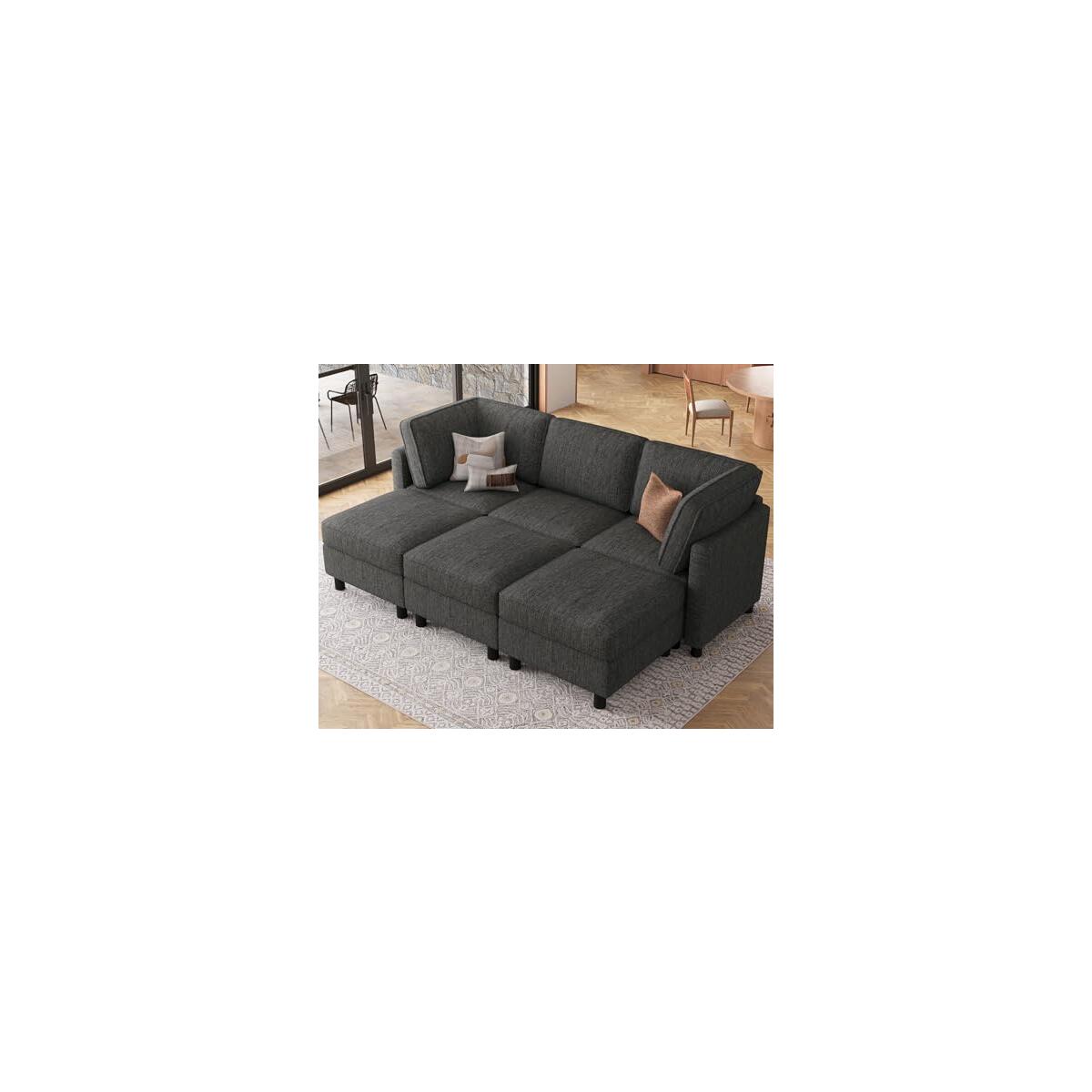 Belffin 84.3" Modular Sectional Sofa 6 Seats Sleeper Sofa Washable Sectional Couches for Living Room Comfy Couches with Storage Deep Seat Couch Sofas with Chaise,Dark Grey
