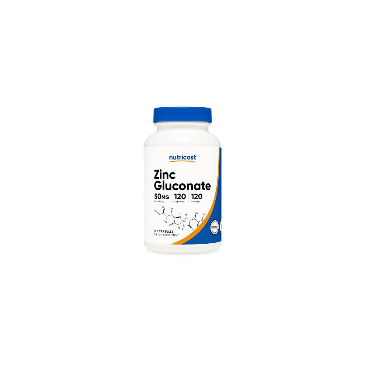 Nutricost Zinc Gluconate 120 Vegetarian Capsules (50mg) - Gluten Free and Non-GMO