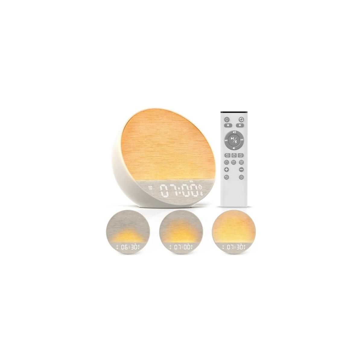 Tap-to-Snooze Sunrise Alarm Clock with Sound Machine, 36 Sounds White Noise Machine for Sleeping Adults, Gradual Sunrise Clock with Bluetooth Speaker & Remote Control, 15-Color Night Light丨Putty