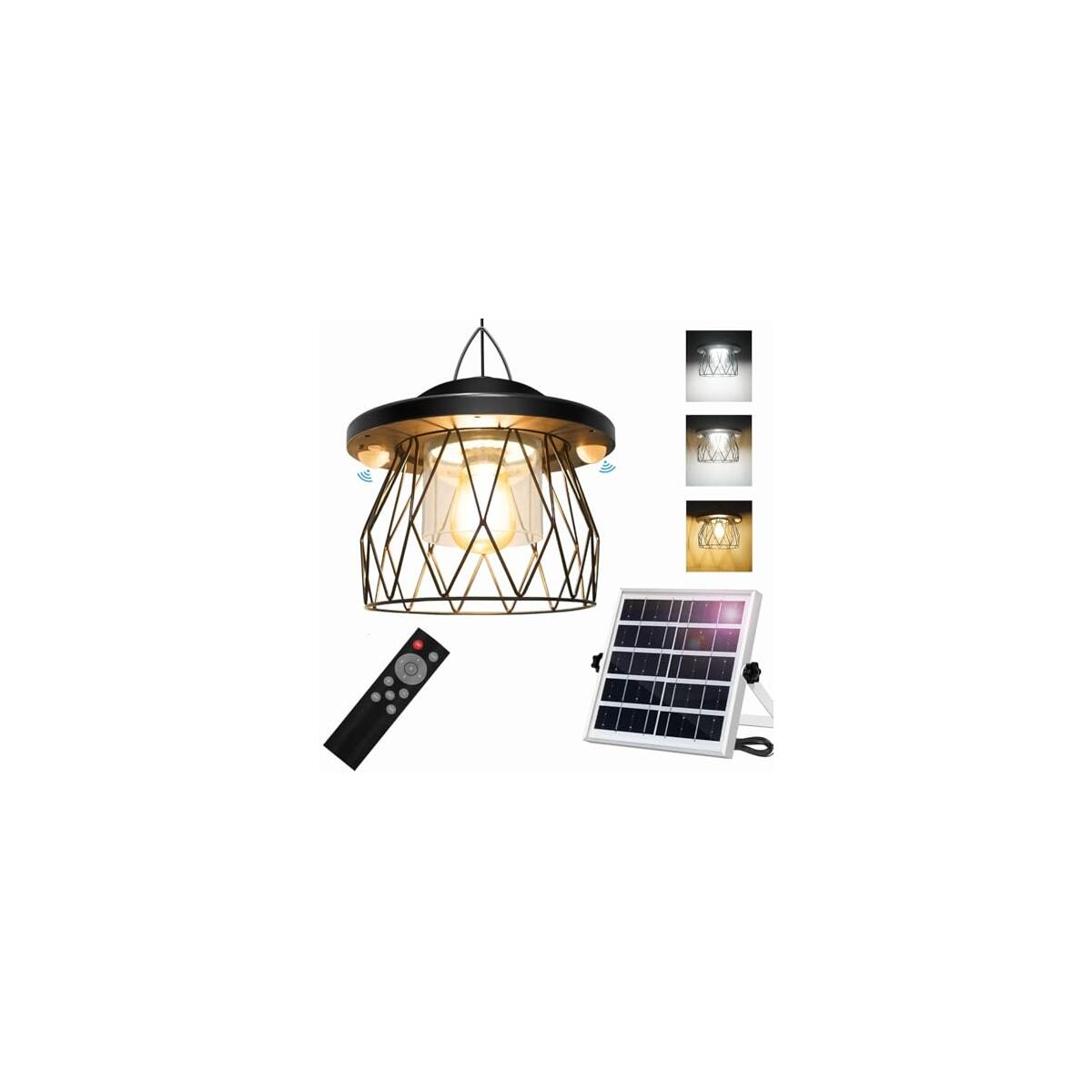 Solar Pendant Lights for Outdoor and Indoor,Solar-Powered, Motion-Activated, Remote-Controlled, 5 Lighting Modes, Warm/Cool White, Weatherproof,Ideal for Sheds, Garages, Patios, Gardens, and Barns