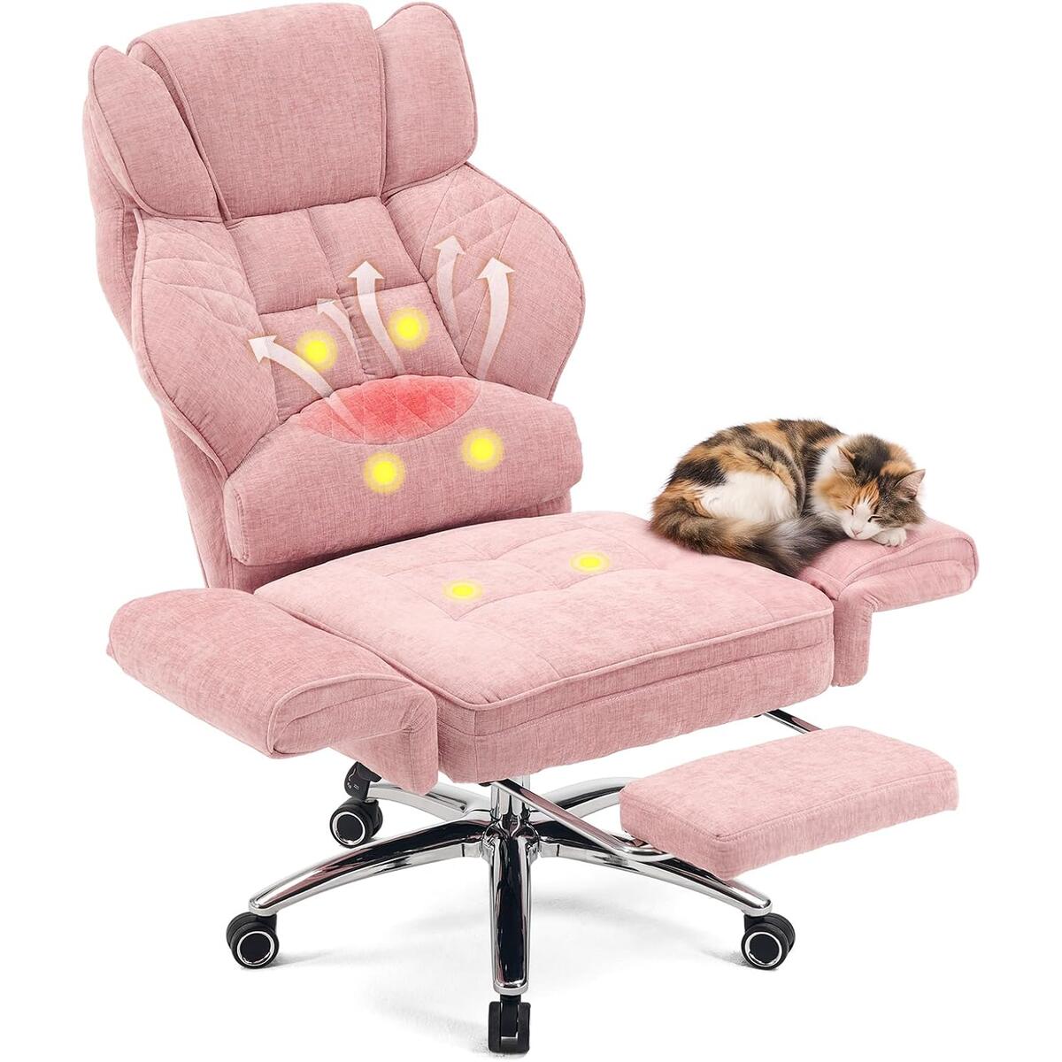Massage Office Chair with Foot Rest & Flip Arms, Criss Cross Legged, Pink