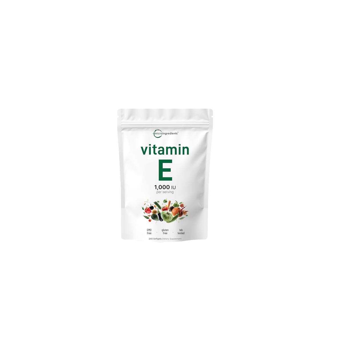 Micro Ingredients Vitamin E 1000IU, 240 Softgels | Pure Vitamin E Oil Pills | Antioxidant Supplements for Skin, Face, Heart, & Immune Health | Non-GMO, Gluten Free