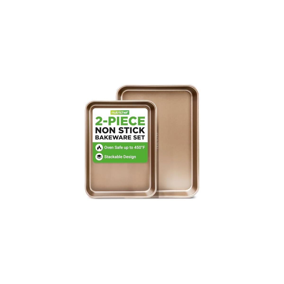 NutriChef 2 Piece Cookie Sheets for Baking, Nonstick Carbon Steel Baking Sheets - Durable, Thick, and Wrap Resistance, Easy to clean, Dishwasher & Oven Safe up to 450F