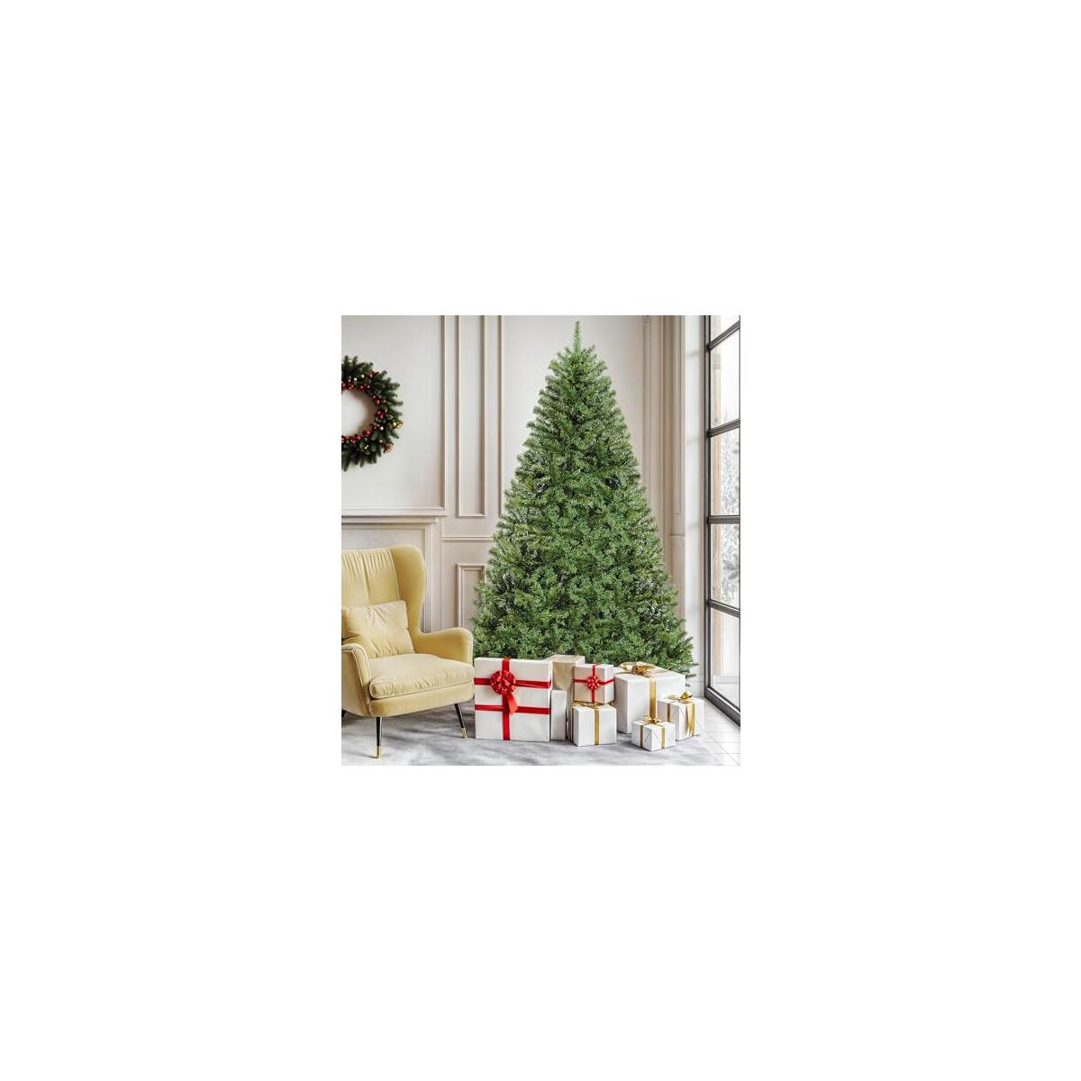 DWVO 6 ft Green Spruce Artificial Christmas Tree, Fire-Resistant PVC Pine, 880 Lush Branch Tips, Metal Hinges, Foldable Base for Parties, Holidays, and Commercial Events