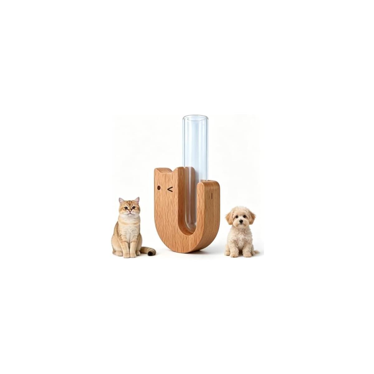 Wooden Cat Whisker Holder Fridge Magnet with Glass Tube | Solid Wood Construction, Strong Built-in Magnets, 3 Wood Tone Options, Pet Hair Keepsake, Laser-Engraved Design