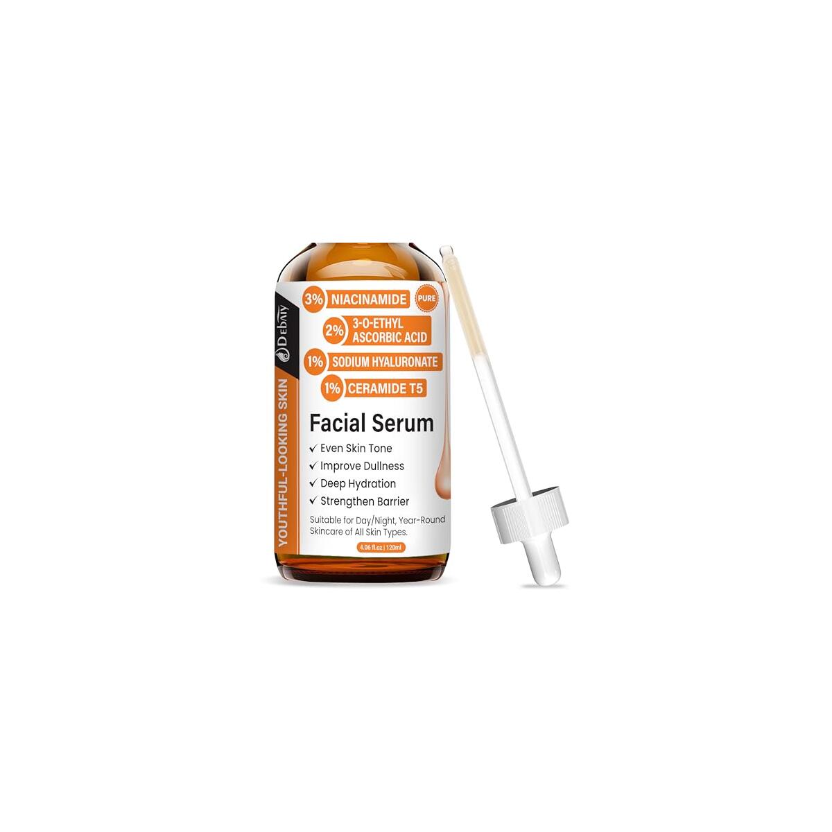 Prime Discount! Vitamin C Facial Serum with Niacinamide Ceramide T5 Multi-Effect Anti-Aging Anti-Wrinkle (4.06fl.oz/120ml)