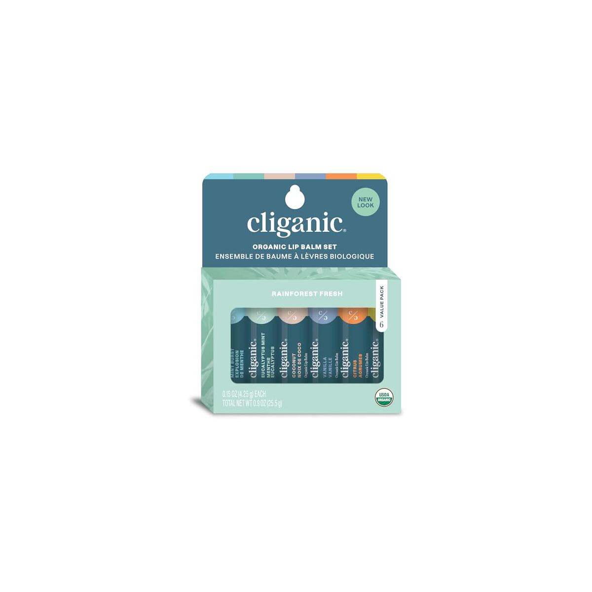 Cliganic Organic Lip Balm Set (4 Packs of 6 Tubes), 100% Natural Moisturizer for Cracked & Dry Lips