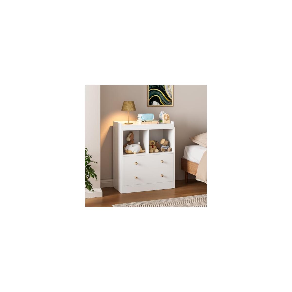 GarveeHome Baby Dresser With Changing Table Top, 2 Drawer Nursery & Changing Station With Changing Pad, Sturdy Wooden Baby Changing Table Dresser for Nursery, White (31.5" W x 17.7" D x 37" H) (White)