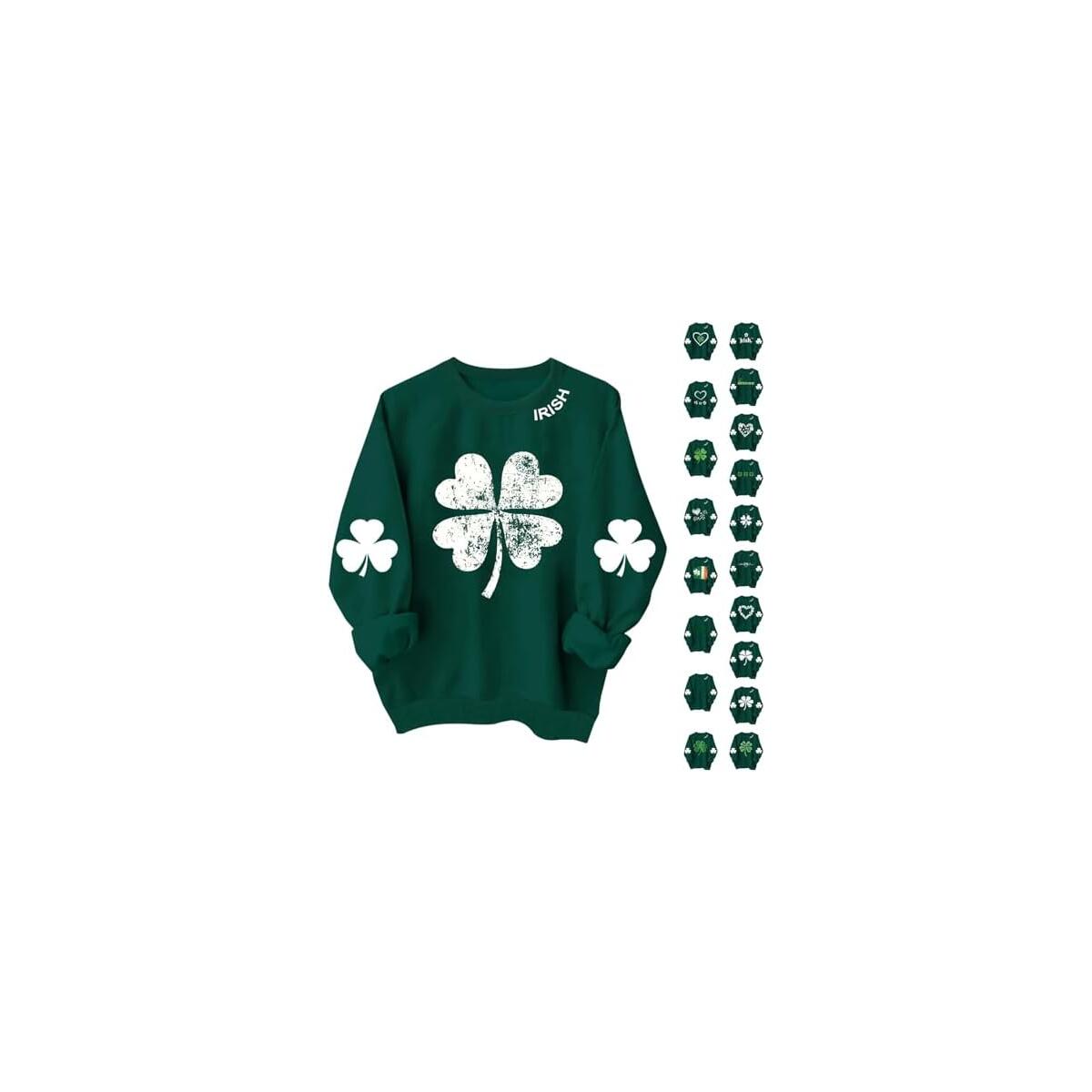 St Patricks Day Sweatshirt Women Irish Shamrock Sweater Long Sleeve St Patrick's Day Shirt Pullover Lucky Graphic Tee
