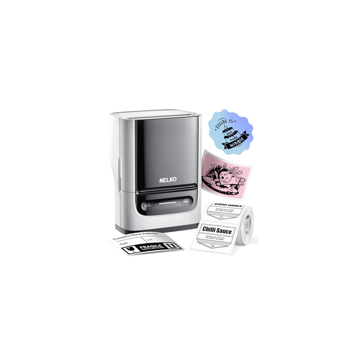 Nelko Label Maker Machine with Tape, PM220 Bluetooth Label Printer, 2 Inch Portable Thermal Printer for Small Business, Address, Logo, Clothing, Sticker Printer for iOS, Android & PC, White