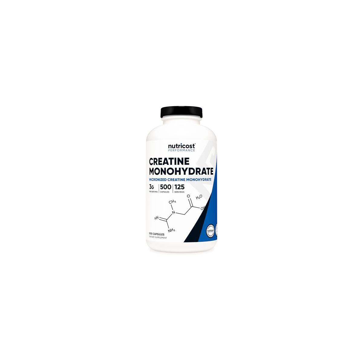 Nutricost Micronized Creatine Monohydrate 3,000mg 500 Capsules, 125 Servings, 750mg of Creatine Monohydrate Per Capsule