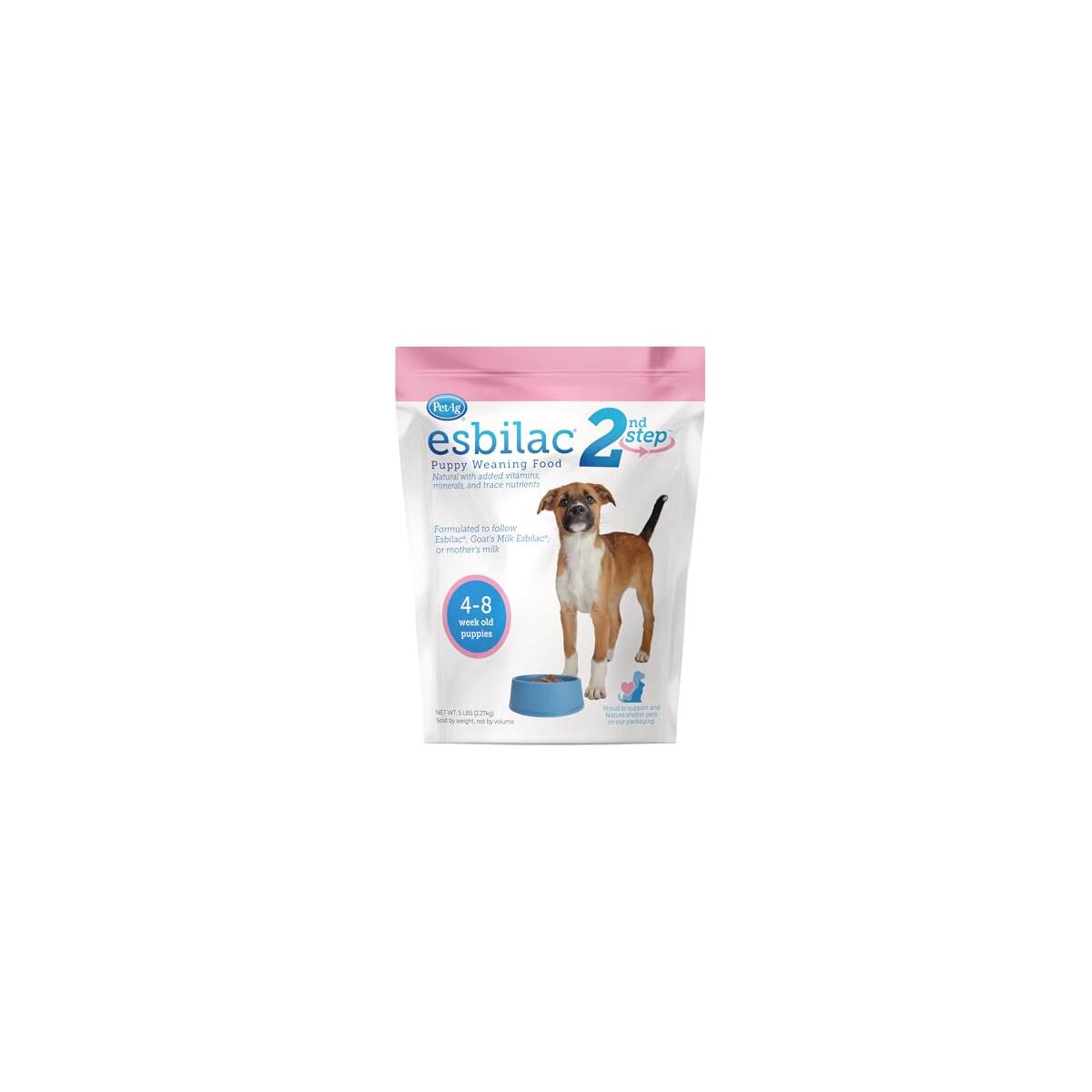 Pet-Ag Esbilac 2nd Step Puppy Weaning Food - 5 lb - Powdered Puppy Weaning Formula with DHA, Natural Milk Protein, Vitamins & Minerals for Puppies 4-8 Weeks Old - Easy to Digest