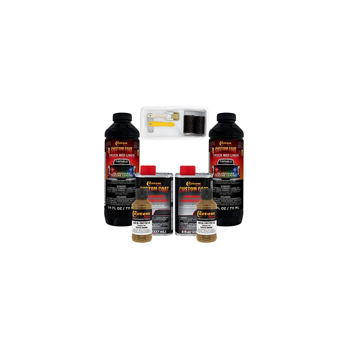 Custom Coat Federal Standard Color # 25010 Coyote Brown T97 Urethane Roll-On, Brush-On or Spray-On Truck Bed Liner, 2 Quart Kit with Roller Applicator Kit - Textured Car Auto Protective Coating
