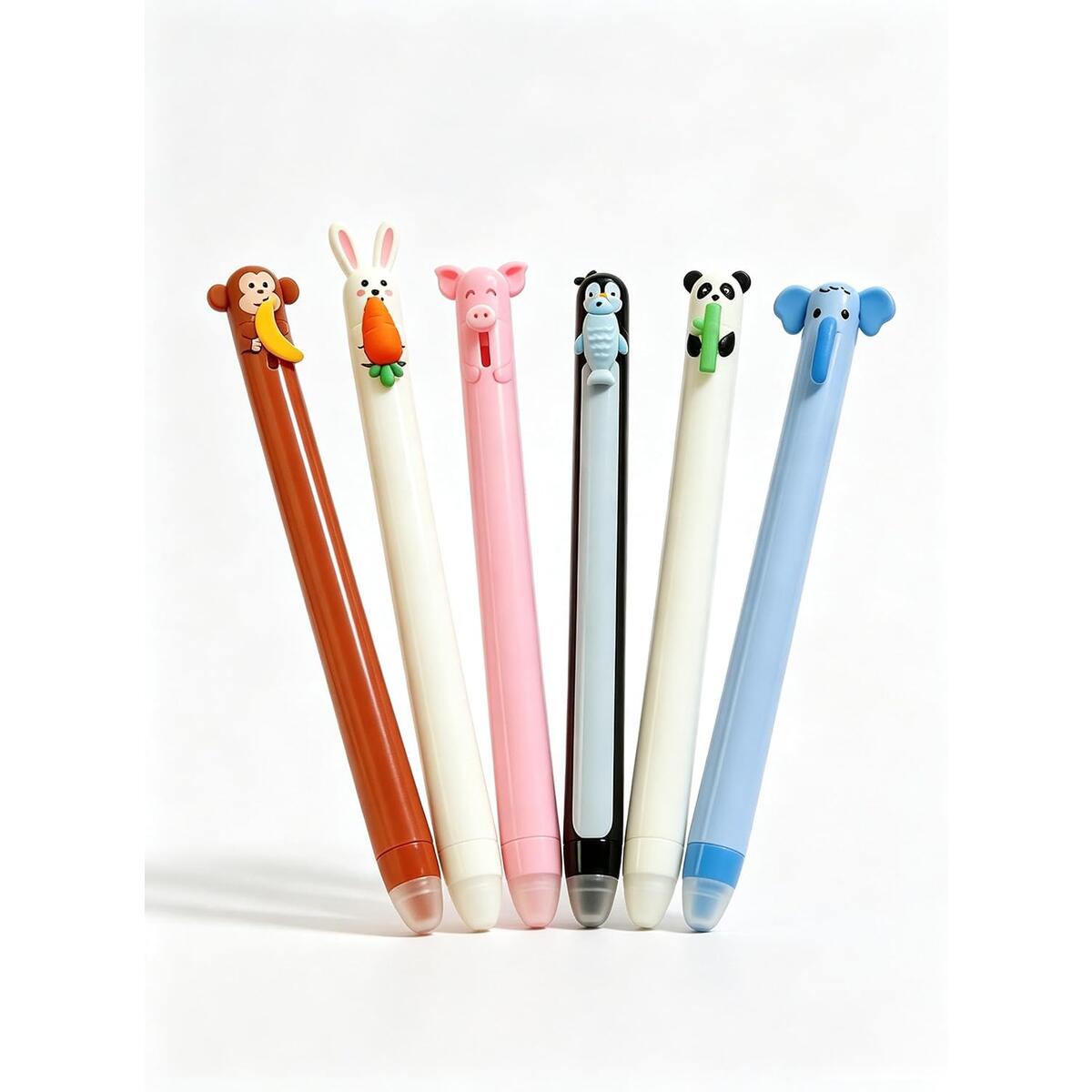 Cute Animal Erasable Gel Pens Set of 6, Black Ink