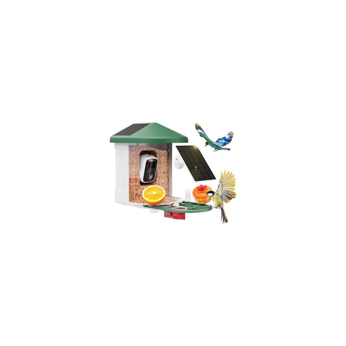 HARYMOR Bird Feeder with Camera with AI Identify Birds Species Solar Powered, Smart Bird House with Cam, 2K HD Video Live Stream, Instant Arrival Alerts - Green