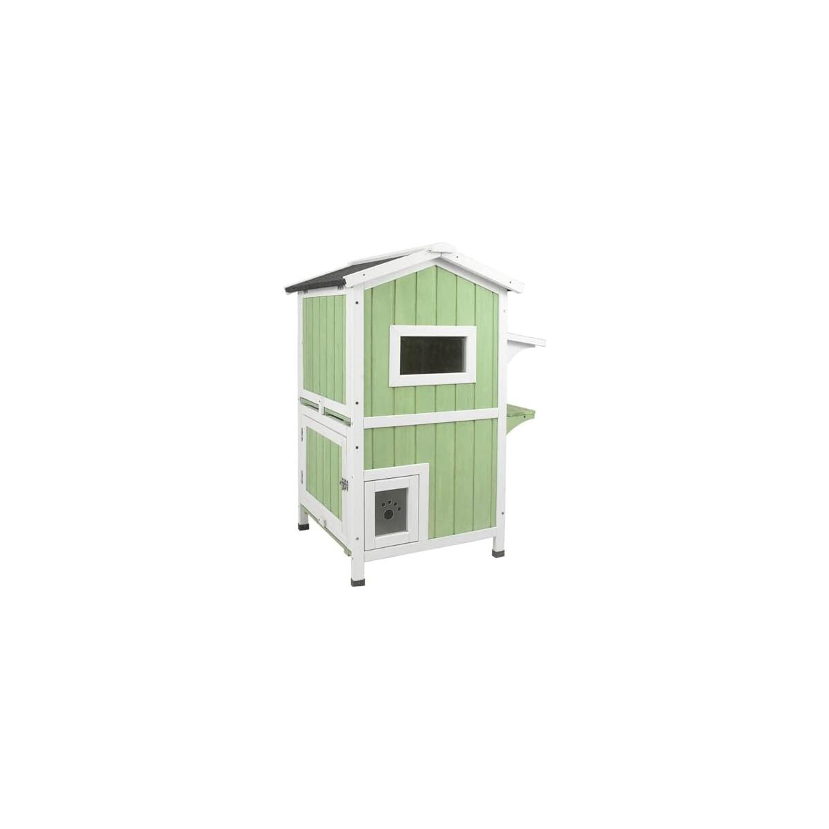 PetsCosset Outdoor Cat House Shelter Weatherproof, Two Story Wooden Outside Feral Cat House with Openable Roof, Escape Door