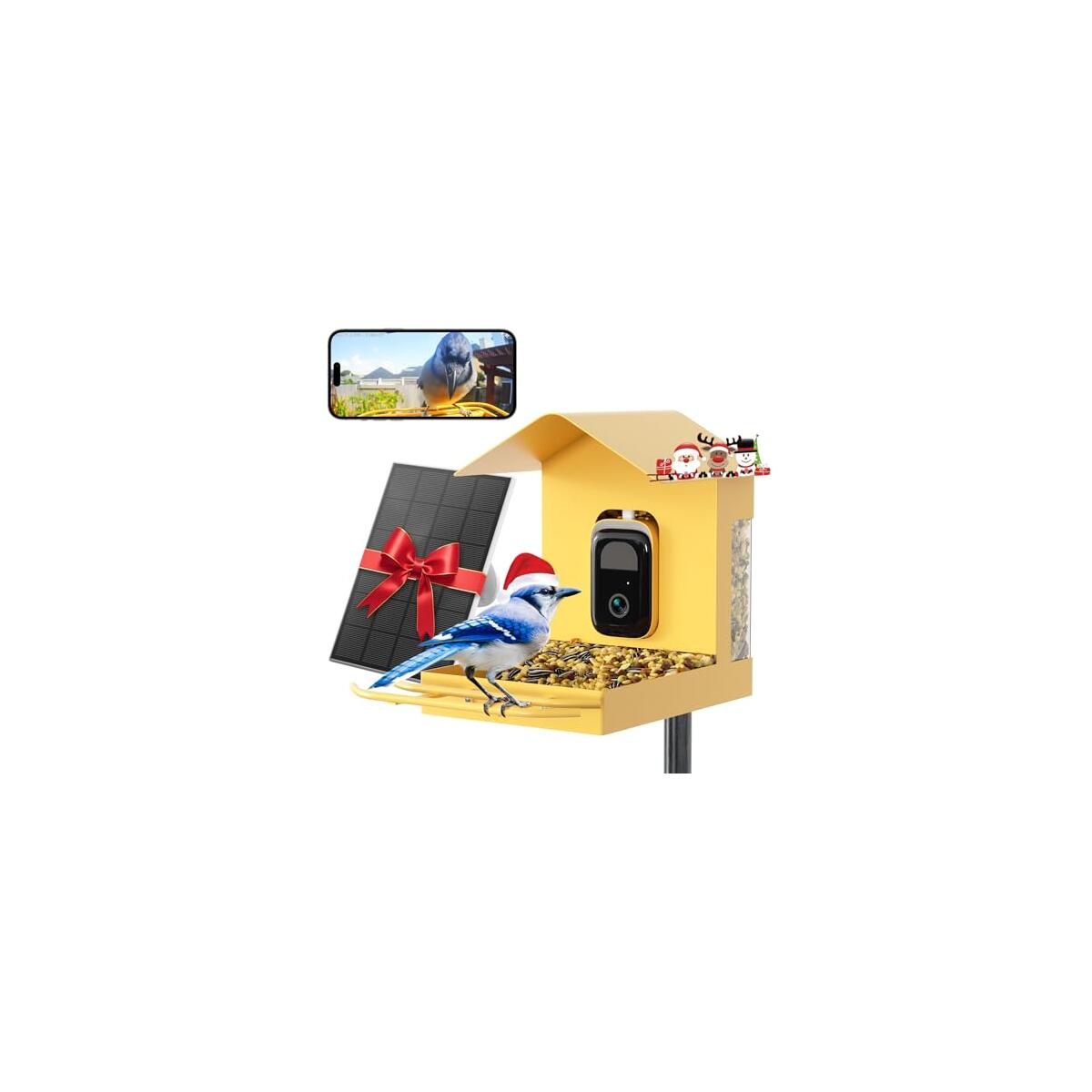 Metal Smart Bird Feeder with Camera Solar Powered, 5G/2.4G WiFi Compatible, Lifetime Free AI Birds Identification, 2.5K Video Bird Feeder, Ultimate Gift for Christmas