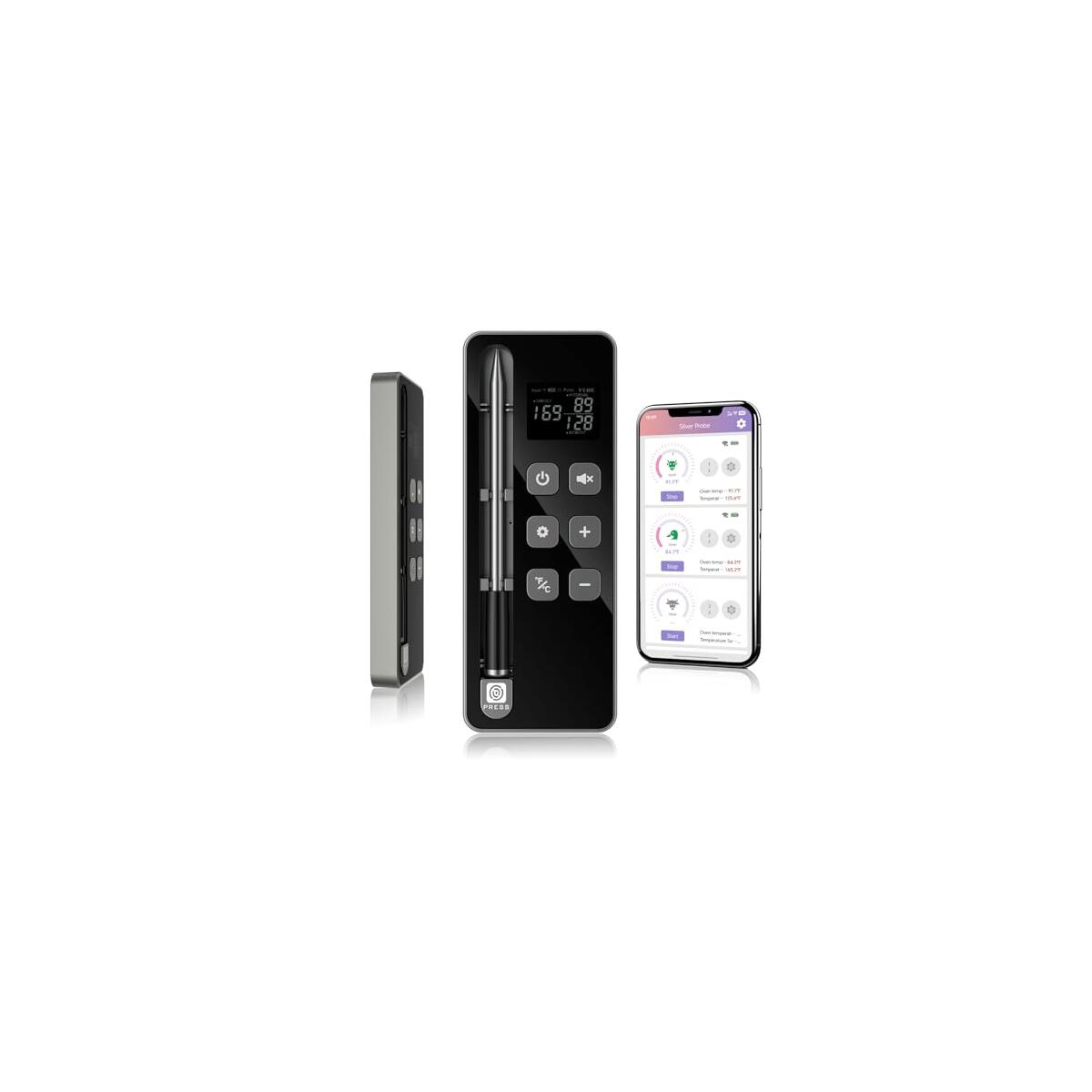 Smart Wireless Meat Thermometer with Display Base &ndash; Ultra-Thin Heat-Resistant Probes, Long-Range 10X Signal, WiFi & App Monitoring for BBQ, Grill, Oven, Smoker &ndash; iOS & Android