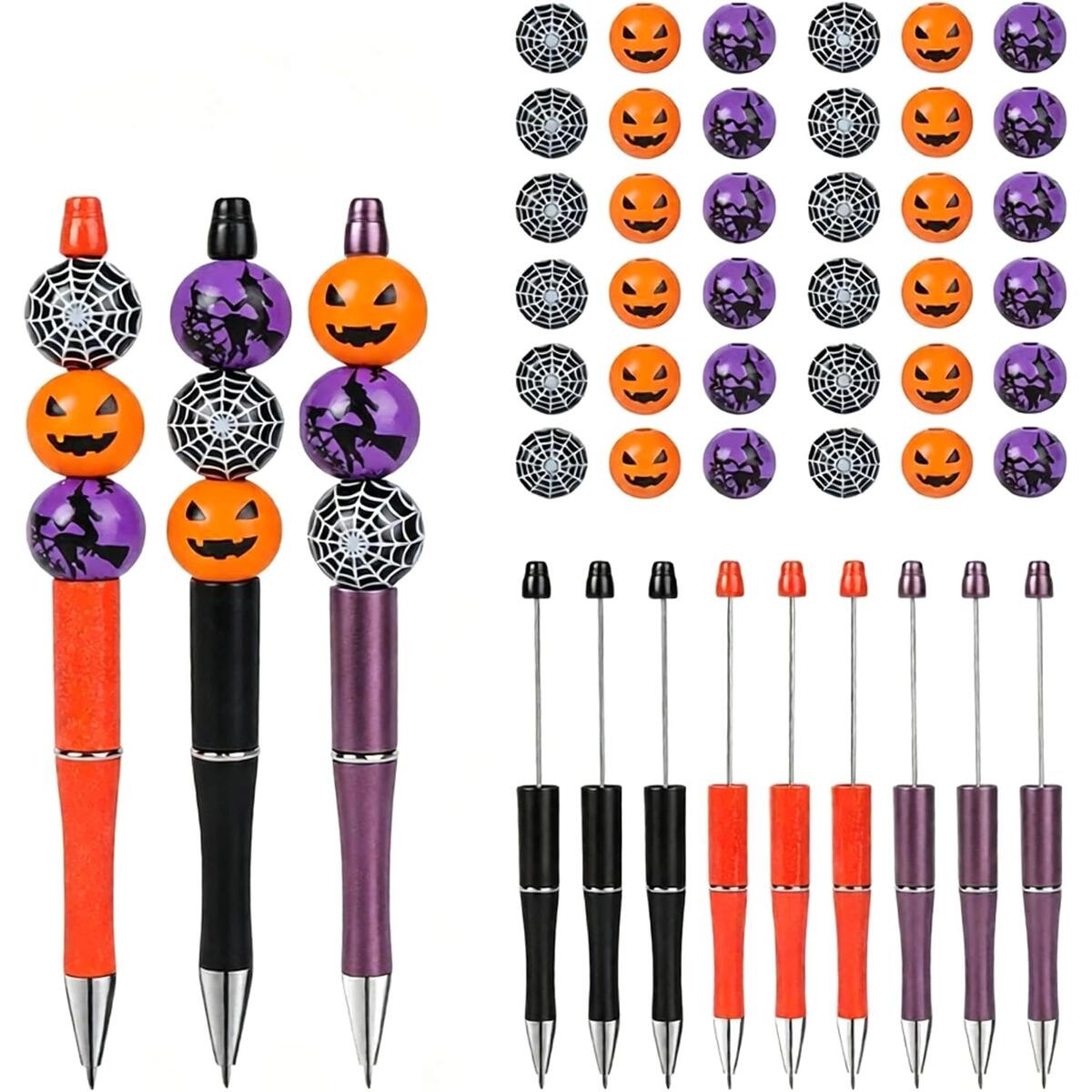 Halloween DIY Beadable Ballpoint Pen Set, 9Pcs
