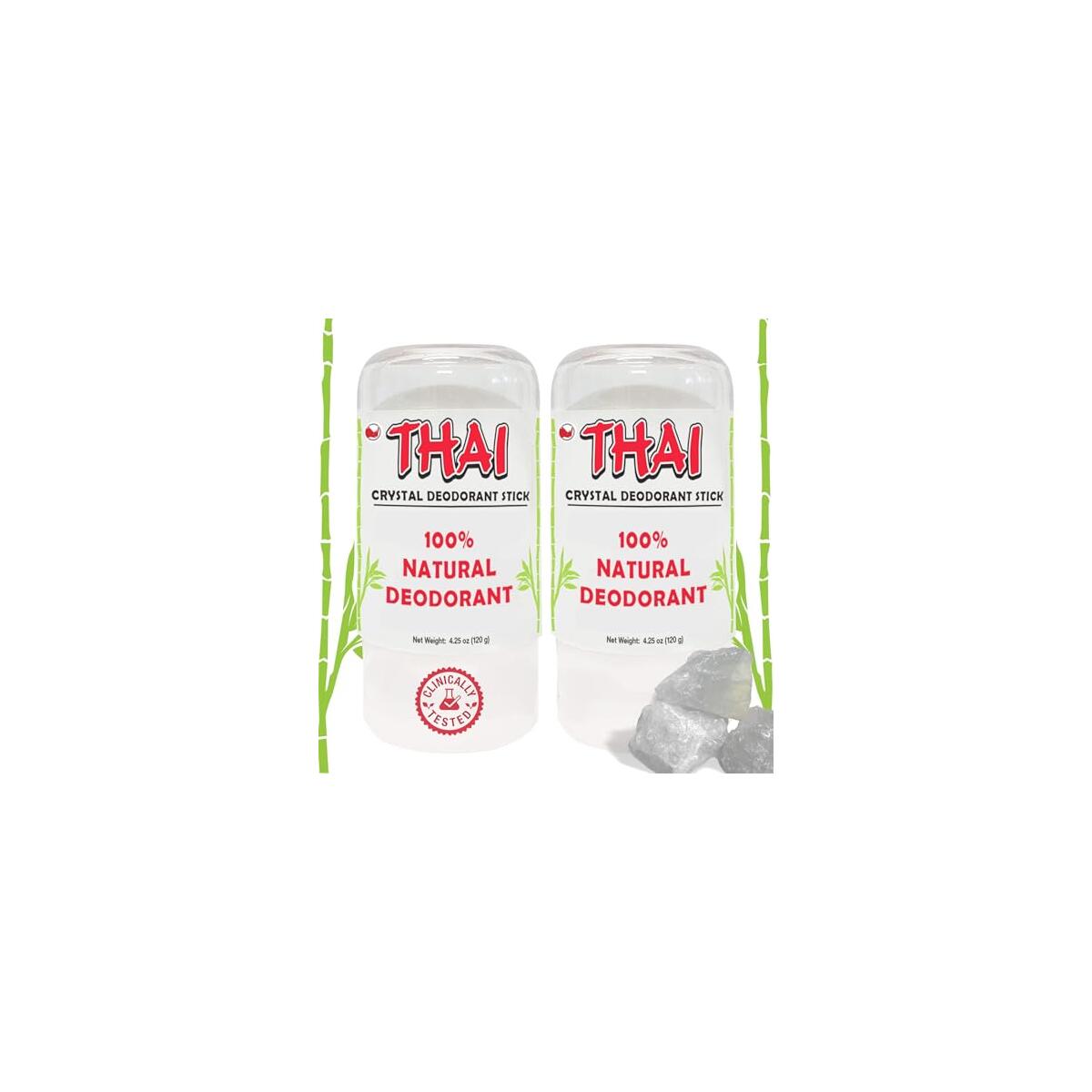 2-PACK Thai Deodorant Stones - Clinically Tested - Crafted in USA - Dermatologist Approved Natural Crystal Salt Odor Protection for Men, Women & Teens