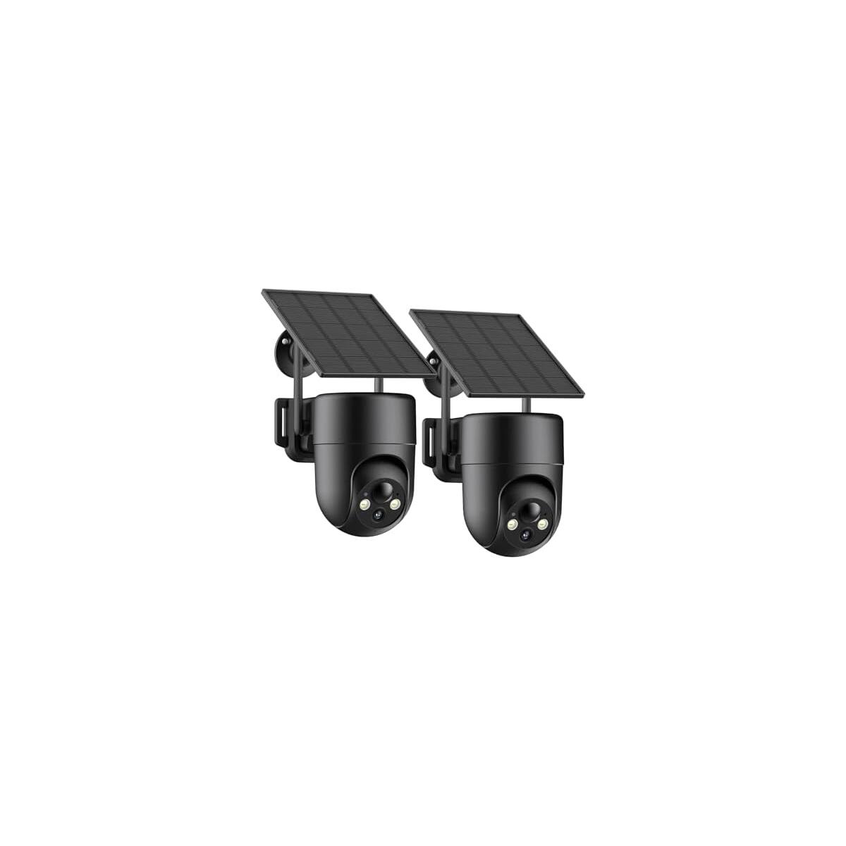 PRIME DAY DEAL! ELYSOO Solar Security Cameras Wireless Outdoor, 2.4GHz WiFi, 2K Color Night Vision, Outdoor Camera Wireless for Home Security, 360&deg;Panoramic View, Weatherproof, 2pack